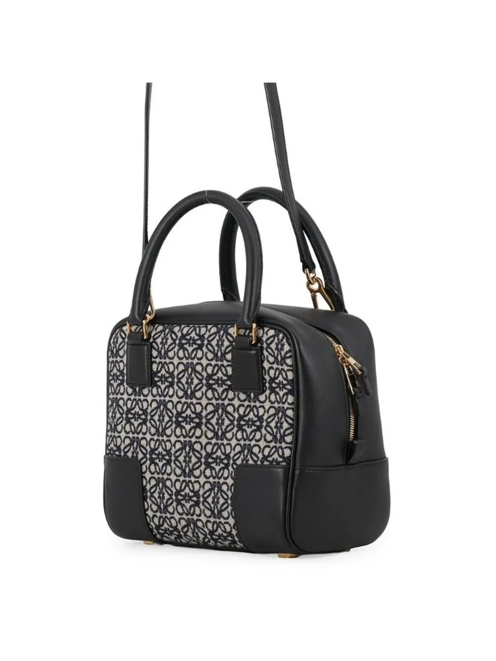 Loewe Amazona 19 Square Canvas Calfskin 2-Way Shoulder Bag Black